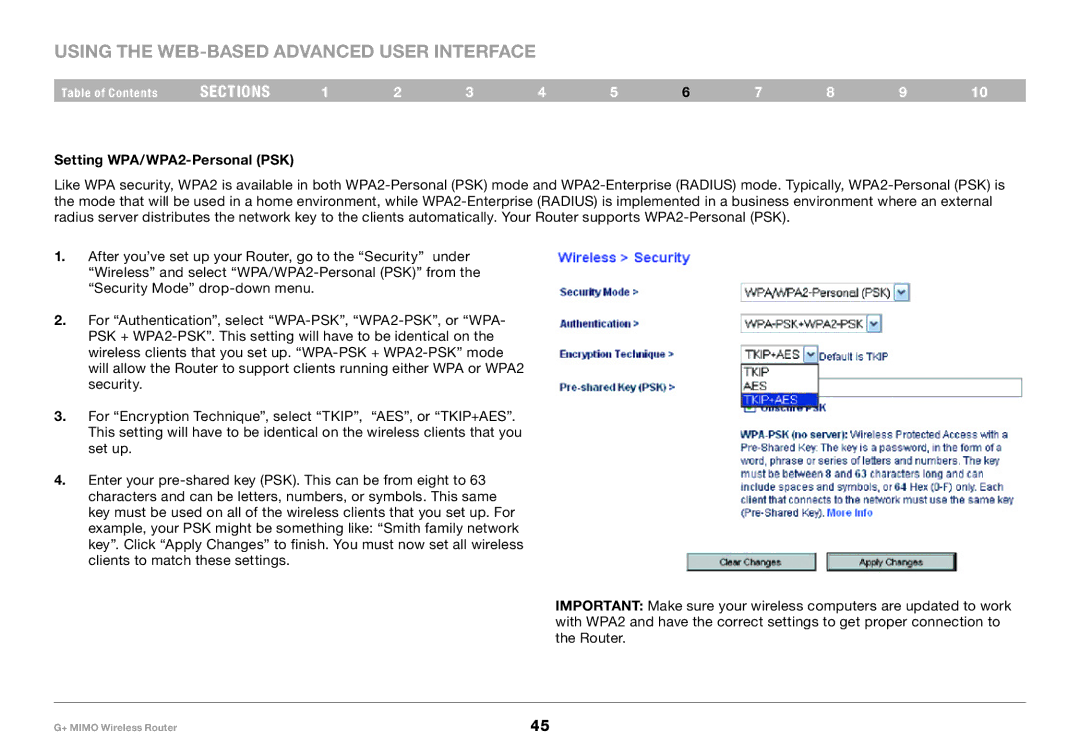 Belkin PM01116EA user manual Setting WPA/WPA2-Personal PSK 