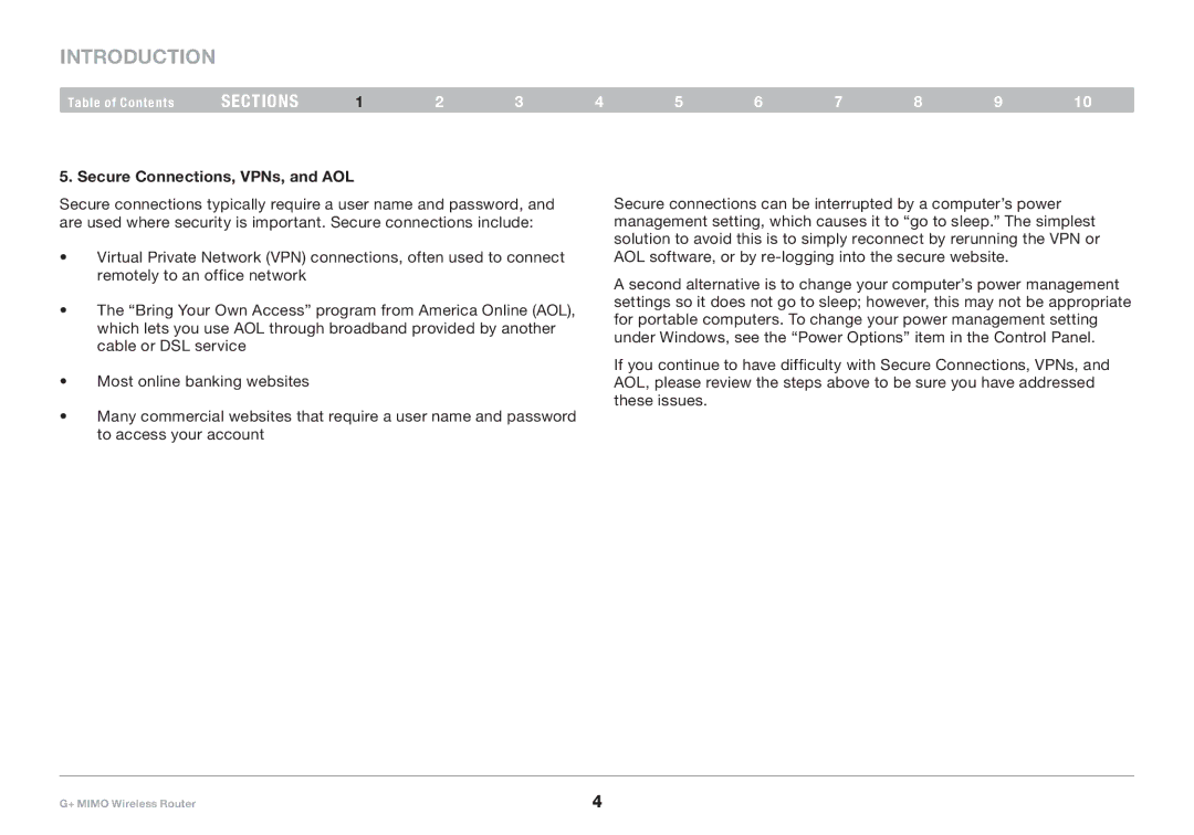 Belkin PM01116EA user manual Secure Connections, VPNs, and AOL 