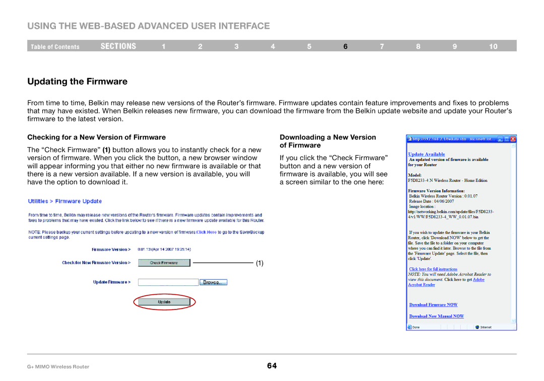 Belkin PM01116EA Updating the Firmware, Checking for a New Version of Firmware, Downloading a New Version of Firmware 