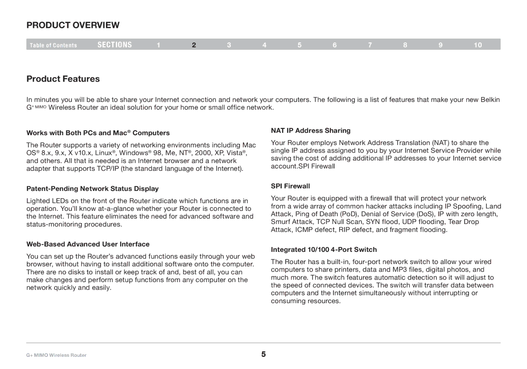 Belkin PM01116EA user manual Product Overview, Product Features 