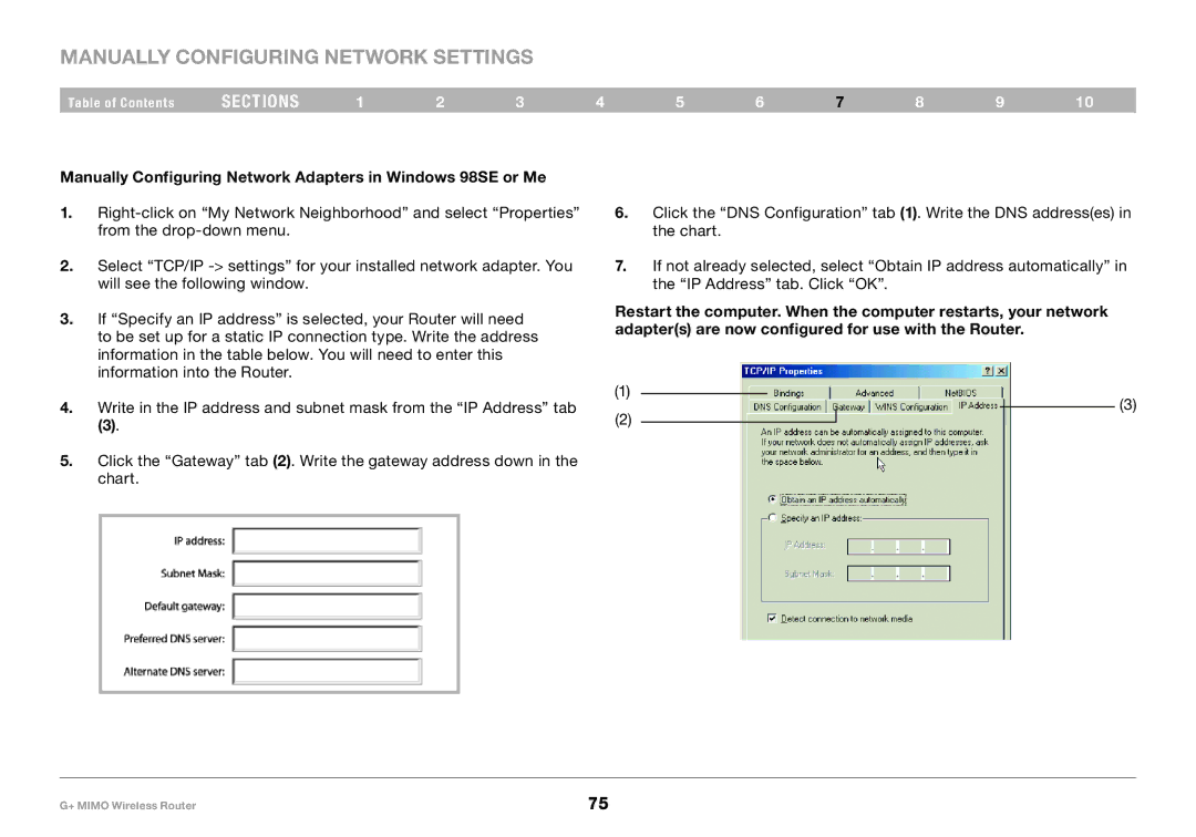 Belkin PM01116EA user manual Manually Configuring Network Adapters in Windows 98SE or Me 