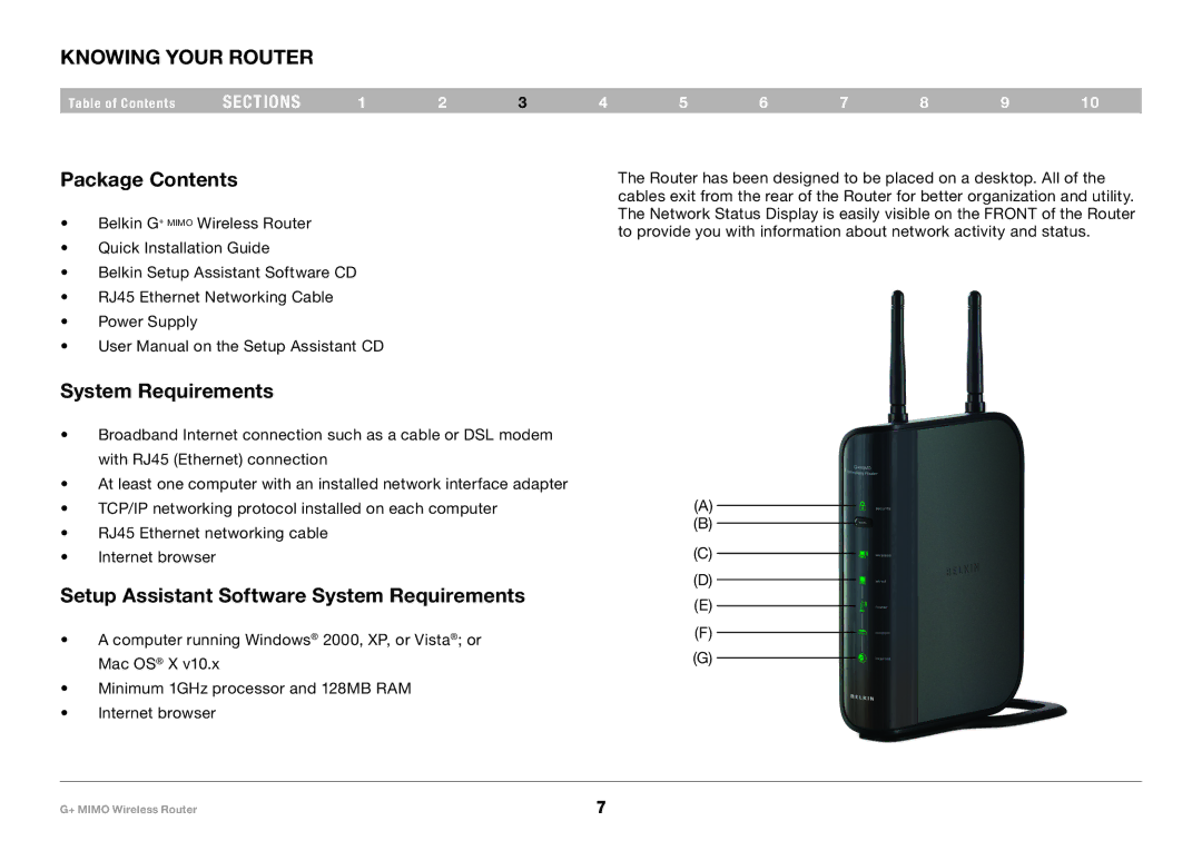 Belkin PM01116EA user manual Knowing your Router, Package Contents, Setup Assistant Software System Requirements 