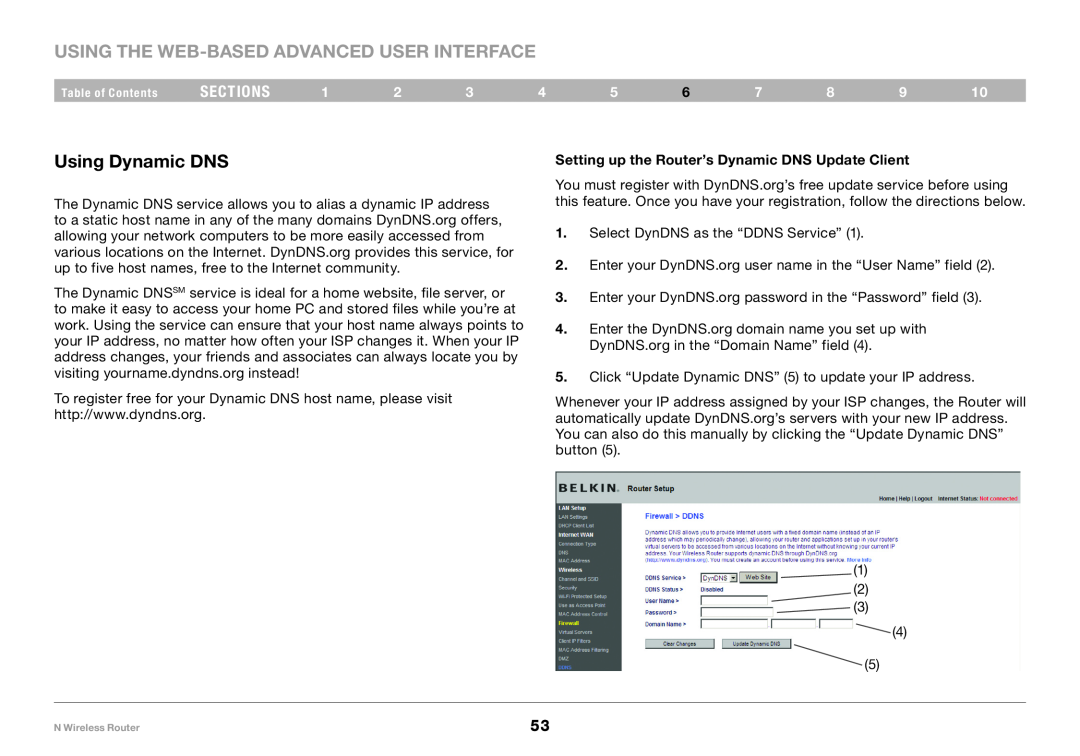 Belkin PM01122EA-B user manual Using Dynamic DNS, Setting up the Router’s Dynamic DNS Update Client, sections 