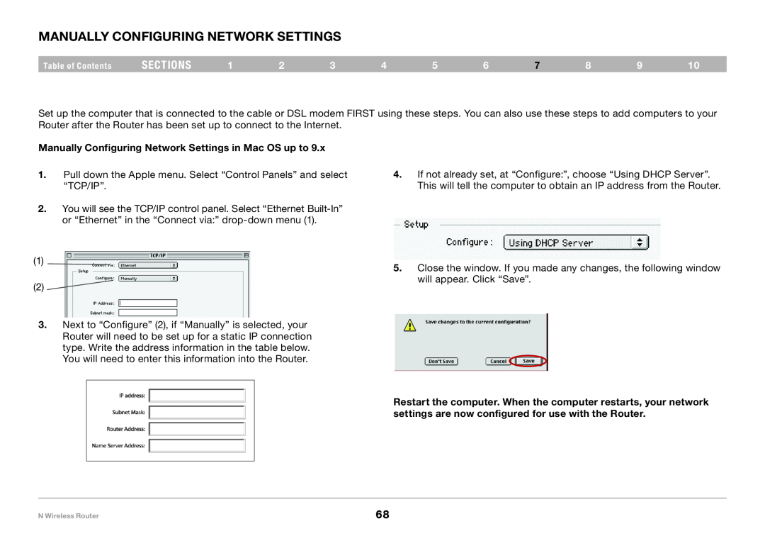 Belkin PM01122EA-B user manual Manually Configuring Network Settings in Mac OS up to, sections 