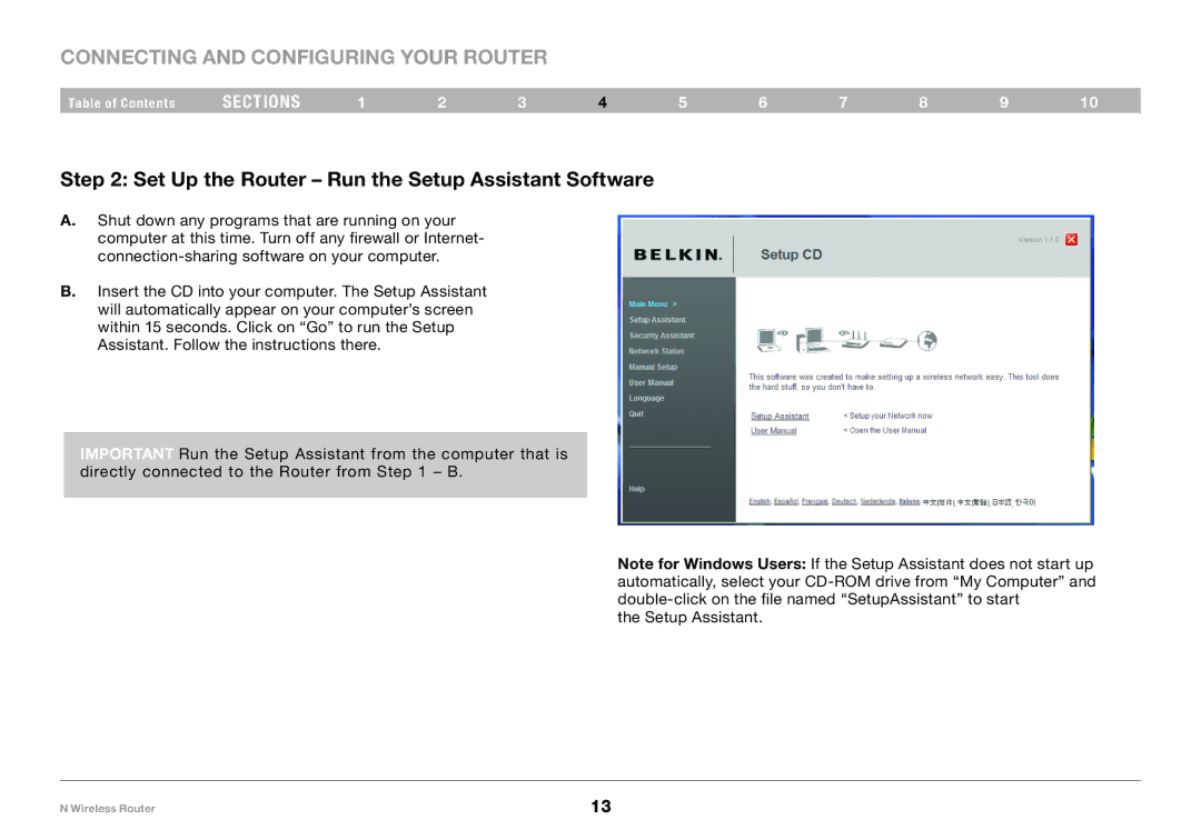 Belkin PM01122EA-B user manual Set Up the Router Run the Setup Assistant Software 