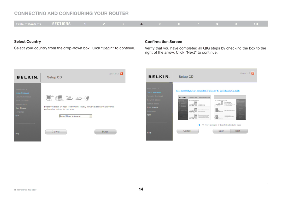 Belkin PM01122EA-B user manual Select Country, Confirmation Screen 