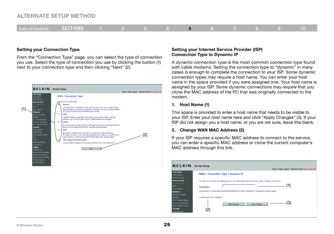 Belkin PM01122EA-B user manual Setting your Connection Type, Host Name, Change WAN MAC Address 
