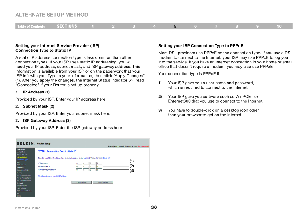Belkin PM01122EA-B user manual IP Address, Subnet Mask, ISP Gateway Address, Setting your ISP Connection Type to PPPoE 