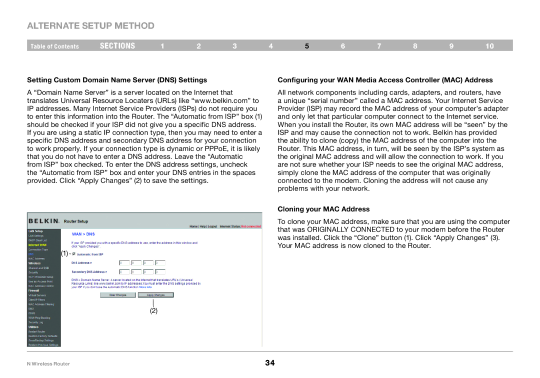 Belkin PM01122EA-B user manual Cloning your MAC Address 