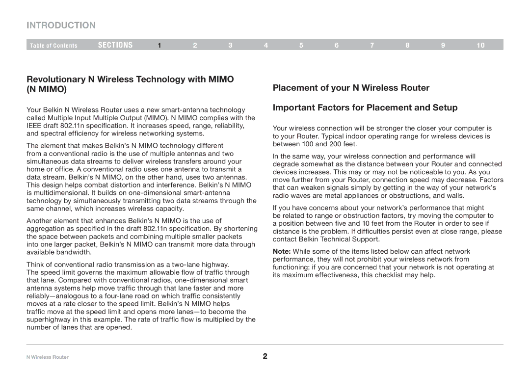 Belkin PM01122EA-B user manual Introduction, Revolutionary N Wireless Technology with Mimo N Mimo 