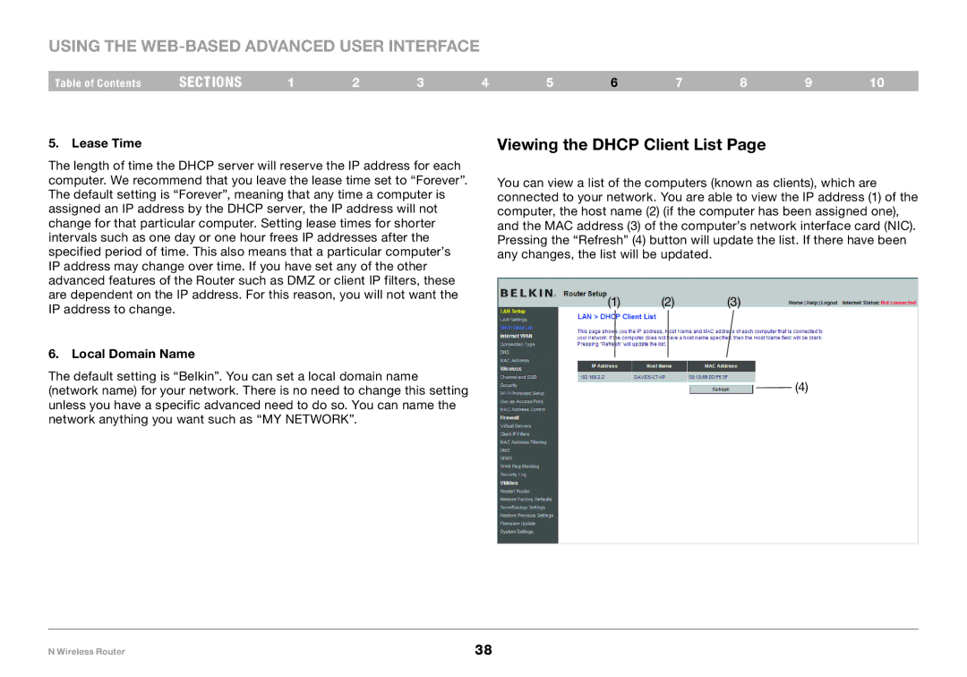 Belkin PM01122EA-B user manual Viewing the Dhcp Client List, Lease Time, Local Domain Name 