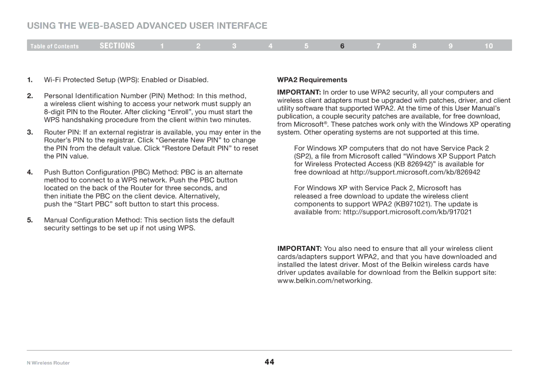 Belkin PM01122EA-B user manual WPA2 Requirements 