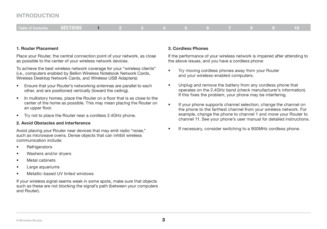 Belkin PM01122EA-B user manual Router Placement, Avoid Obstacles and Interference Cordless Phones 