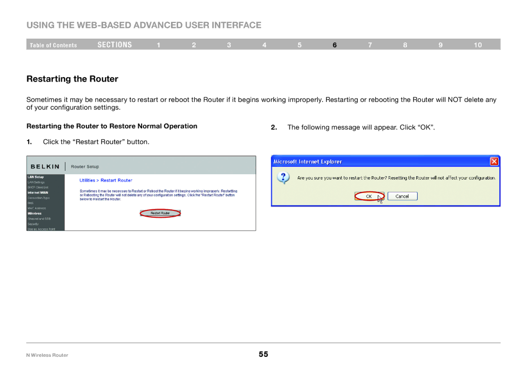 Belkin PM01122EA-B user manual Restarting the Router 