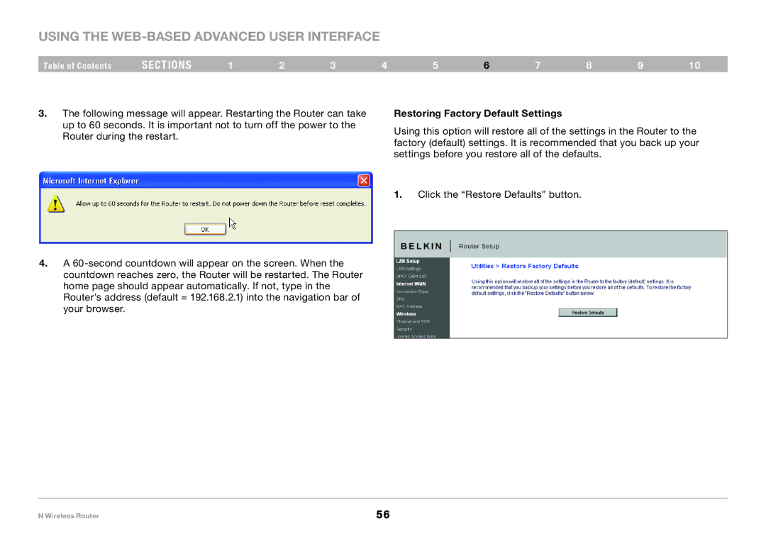 Belkin PM01122EA-B user manual Restoring Factory Default Settings 