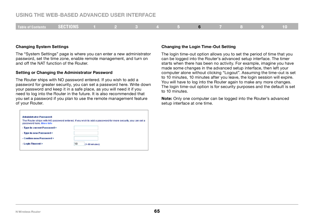 Belkin PM01122EA-B user manual Changing System Settings, Setting or Changing the Administrator Password 