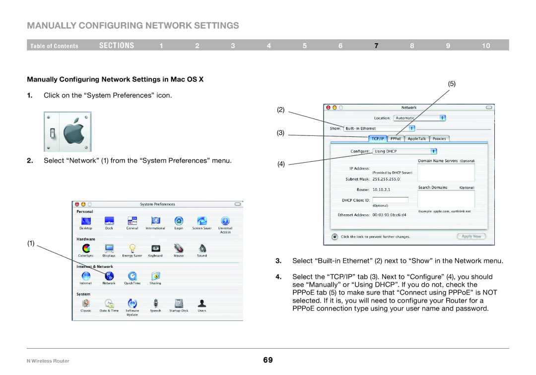 Belkin PM01122EA-B user manual Manually Configuring Network Settings in Mac OS 