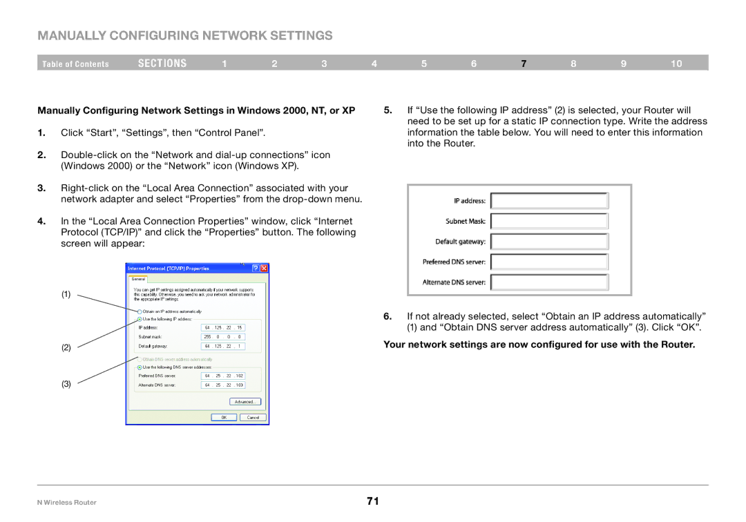 Belkin PM01122EA-B user manual Manually Configuring Network Settings 