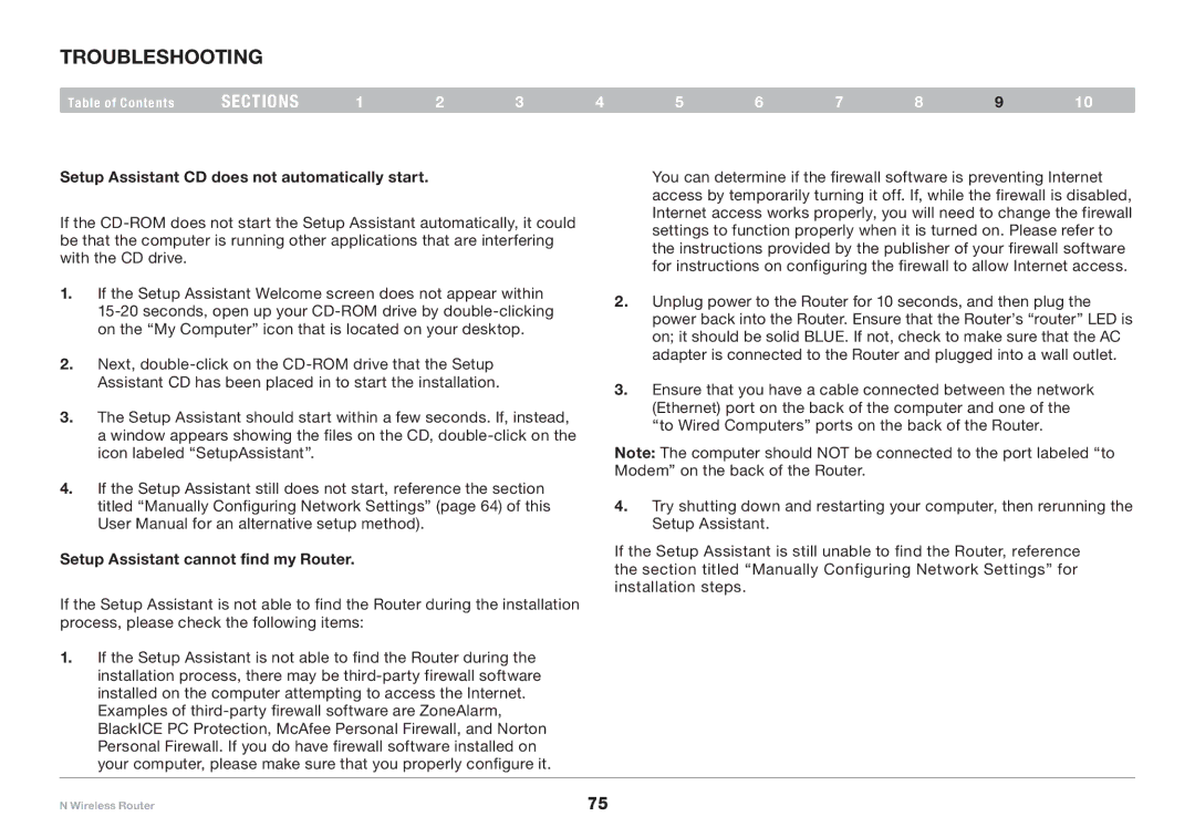 Belkin PM01122EA-B Troubleshooting, Setup Assistant CD does not automatically start, Setup Assistant cannot find my Router 