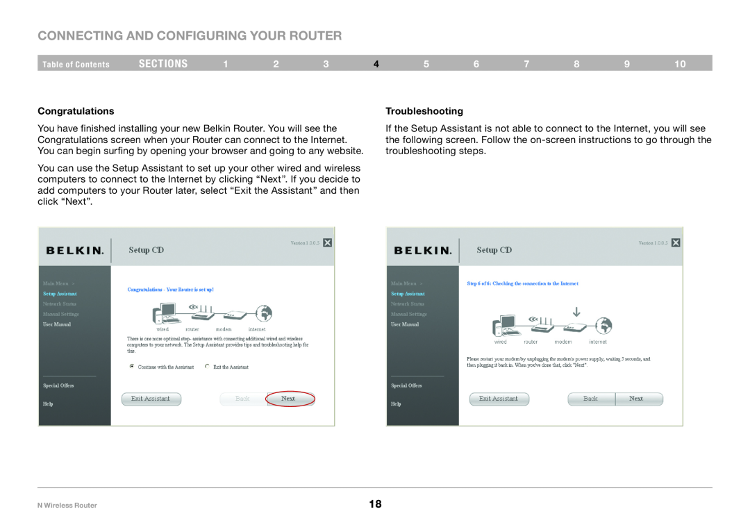 Belkin PM01122EA user manual Congratulations, Troubleshooting, Connecting and Configuring your Router, sections 
