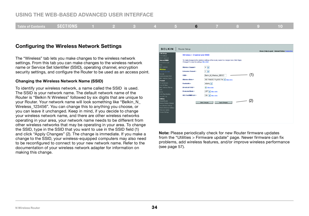 Belkin PM01122EA user manual Configuring the Wireless Network Settings, Changing the Wireless Network Name SSID, sections 