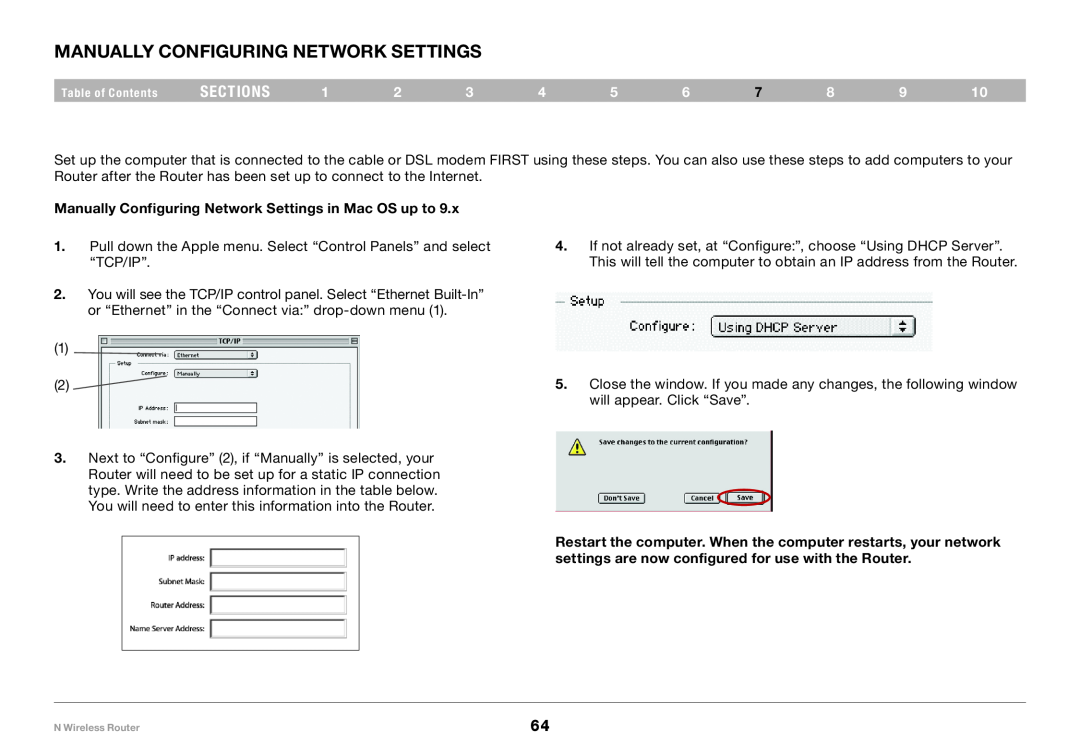 Belkin PM01122EA user manual Manually Configuring Network Settings in Mac OS up to, sections 