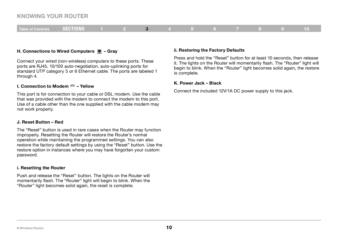 Belkin PM01122EA user manual Connection to Modem Yellow, Reset Button Red, Resetting the Router, Power Jack Black 