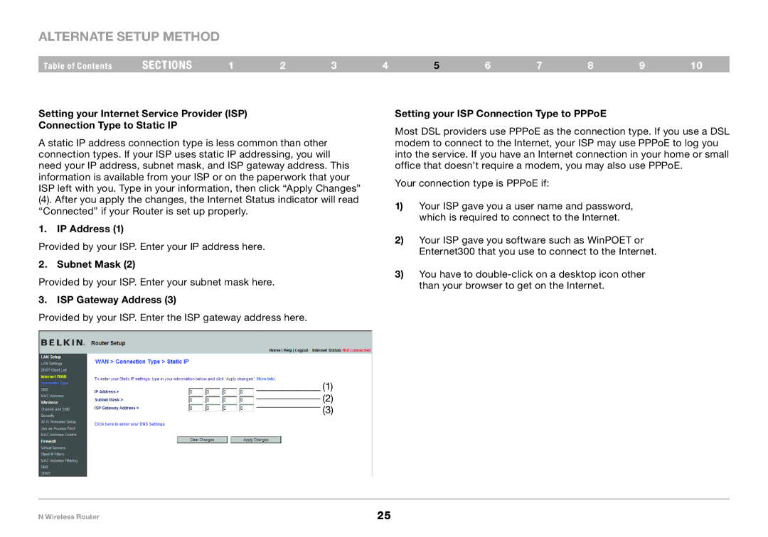 Belkin PM01122EA user manual IP Address, Subnet Mask, ISP Gateway Address, Setting your ISP Connection Type to PPPoE 