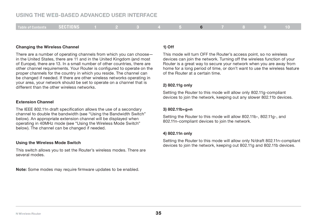 Belkin PM01122EA user manual Changing the Wireless Channel, Extension Channel Off, 802.11g only, 802.11b+g+n 