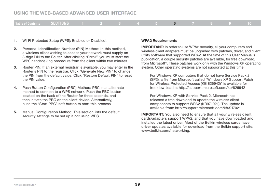 Belkin PM01122EA user manual WPA2 Requirements 