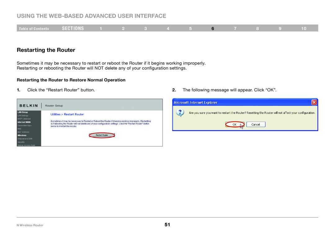 Belkin PM01122EA user manual Restarting the Router to Restore Normal Operation 