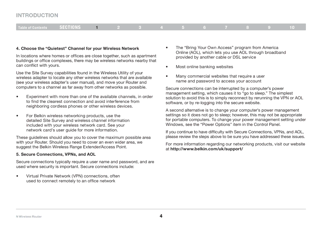 Belkin PM01122EA user manual Choose the Quietest Channel for your Wireless Network, Secure Connections, VPNs, and AOL 