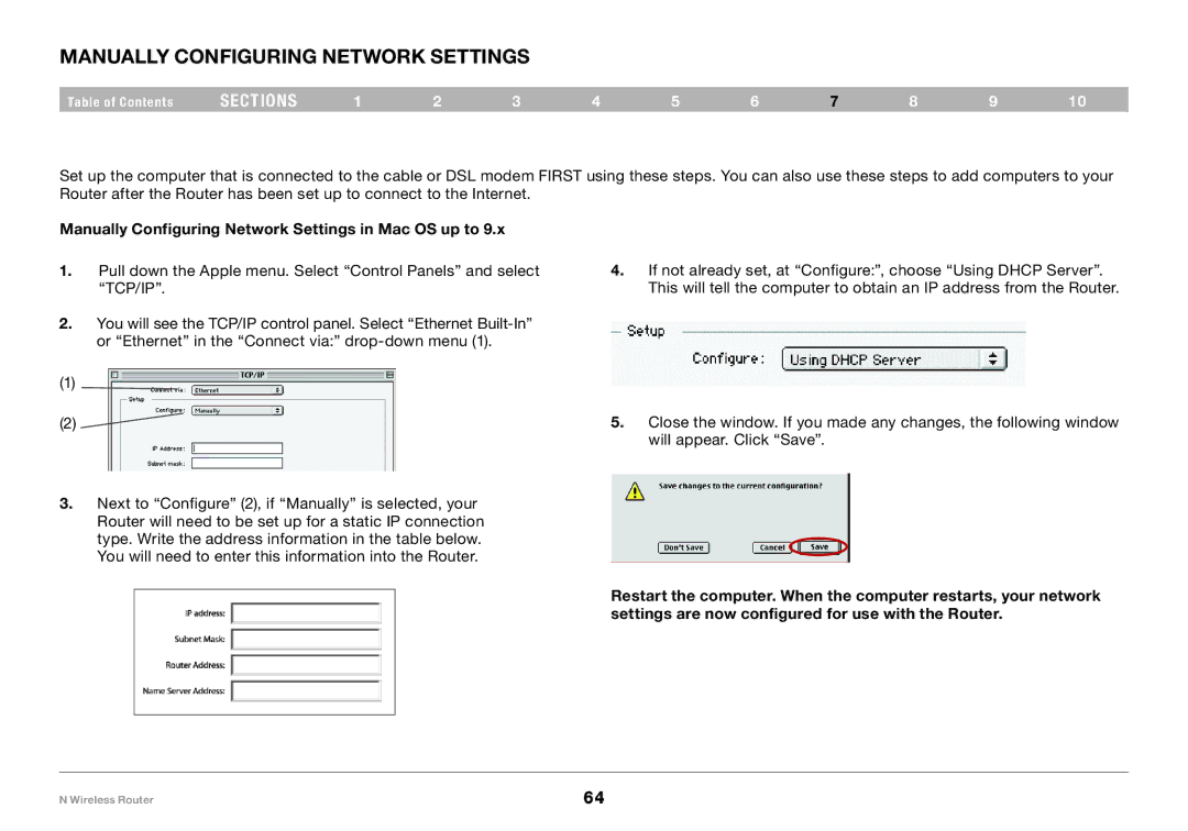 Belkin PM01122EA user manual Manually Configuring Network Settings in Mac OS up to 