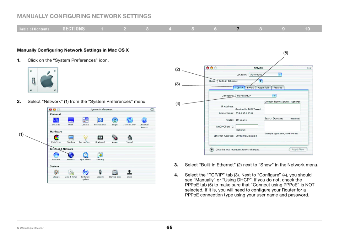 Belkin PM01122EA user manual Manually Configuring Network Settings in Mac OS 