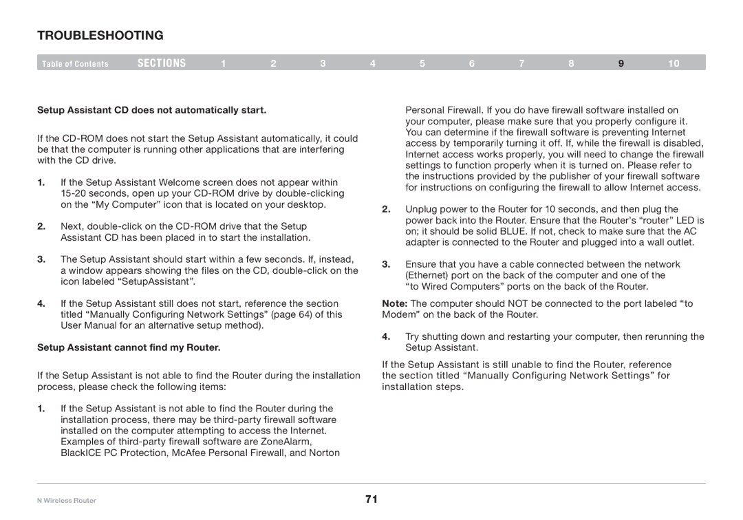 Belkin PM01122EA Troubleshooting, Setup Assistant CD does not automatically start, Setup Assistant cannot find my Router 