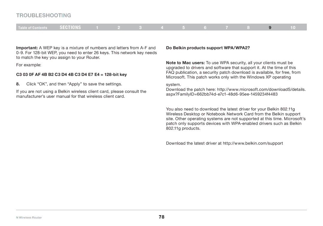 Belkin PM01122EA user manual Do Belkin products support WPA/WPA2? 