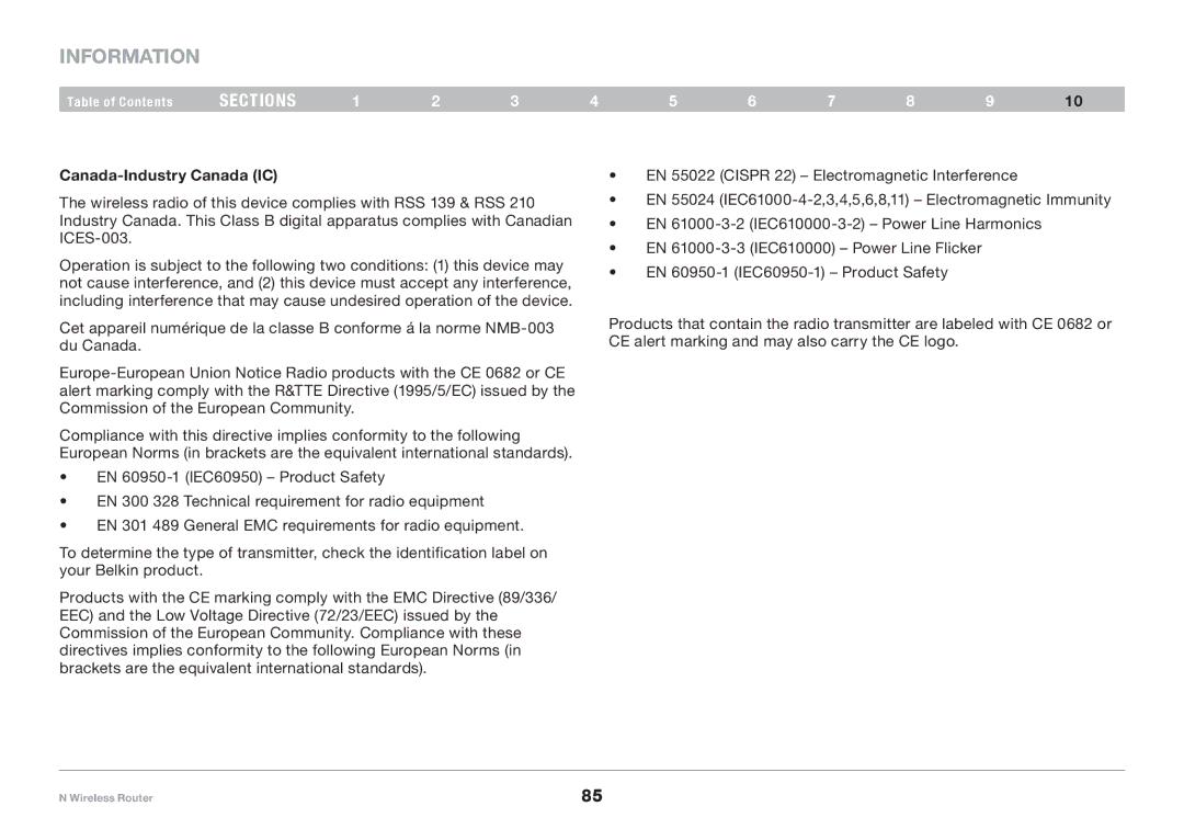 Belkin PM01122EA user manual Information, Canada-Industry Canada IC 