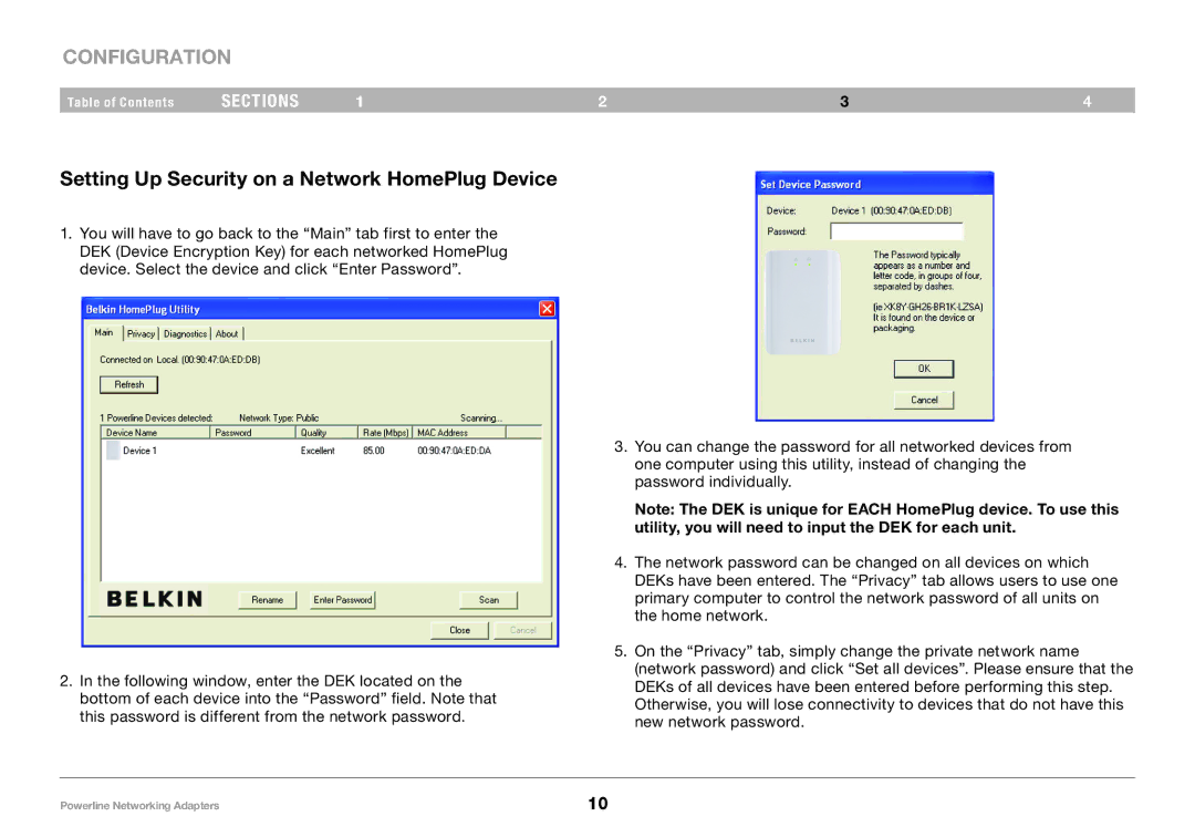 Belkin PM01141ea user manual Setting Up Security on a Network HomePlug Device 