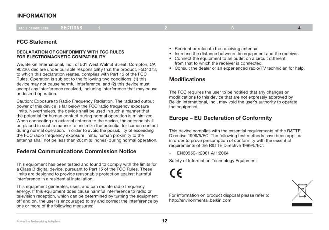 Belkin PM01141ea user manual Information, FCC Statement, Federal Communications Commission Notice, Modifications 