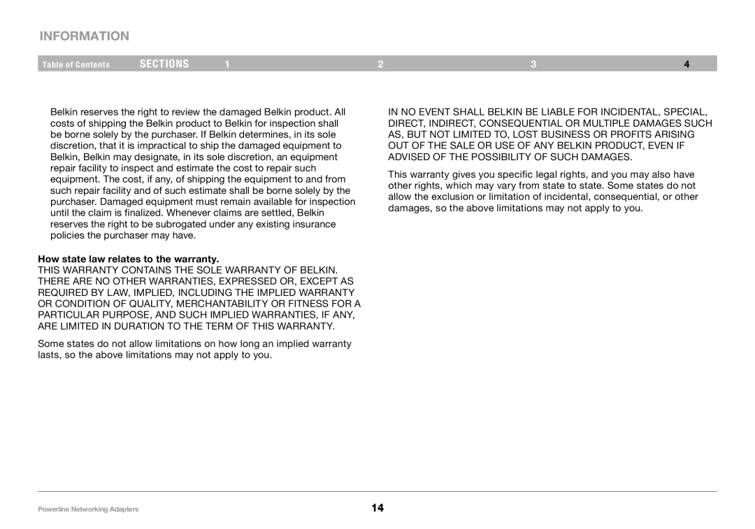 Belkin PM01141ea user manual How state law relates to the warranty 