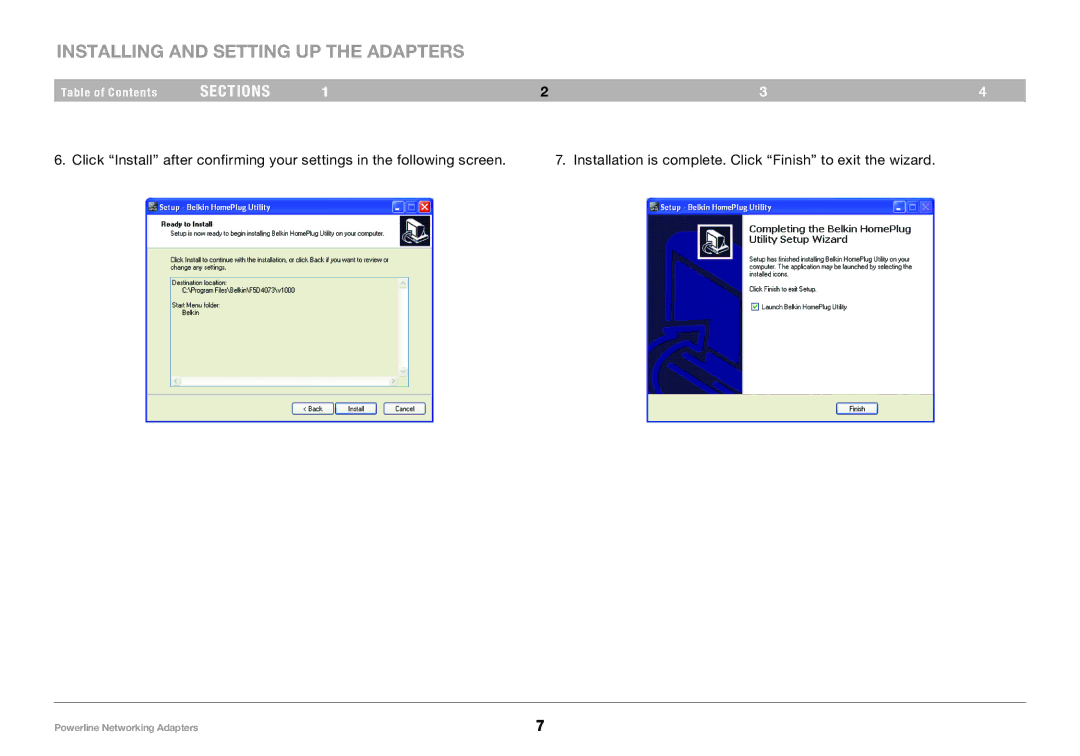 Belkin PM01141ea user manual Installing and Setting Up the Adapters 