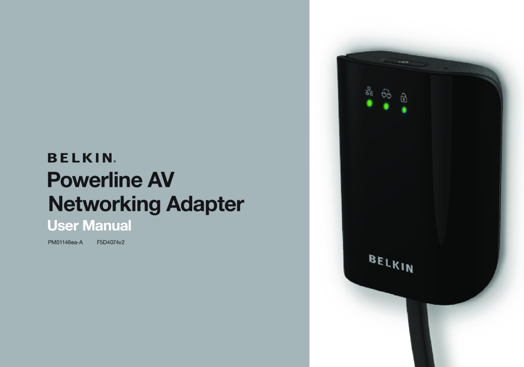 Belkin PM01146EA-A F5D4047V2 manual Powerline AV Networking Adapter, PM01146ea-A F5D4074v2 