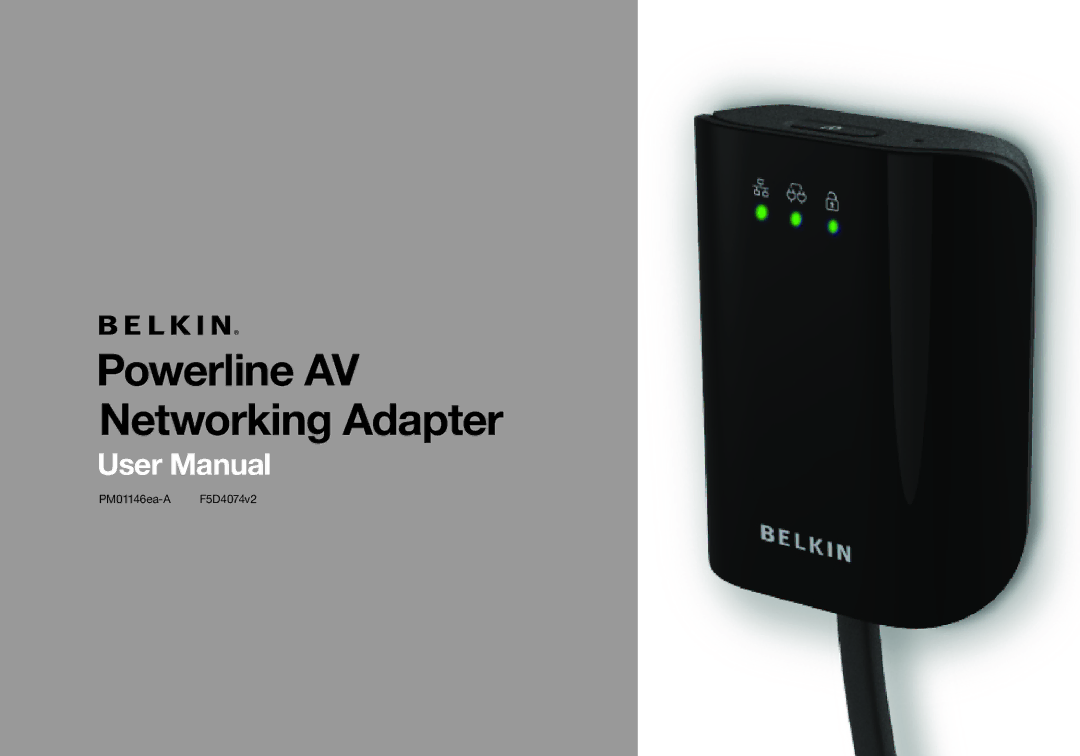 Belkin PM01146EA-A F5D4047V2 manual Powerline AV Networking Adapter 