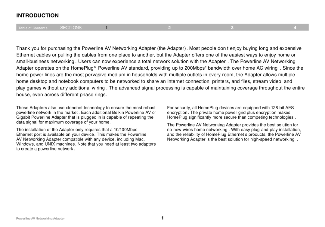 Belkin PM01146EA-A F5D4047V2 manual Introduction, Sections 