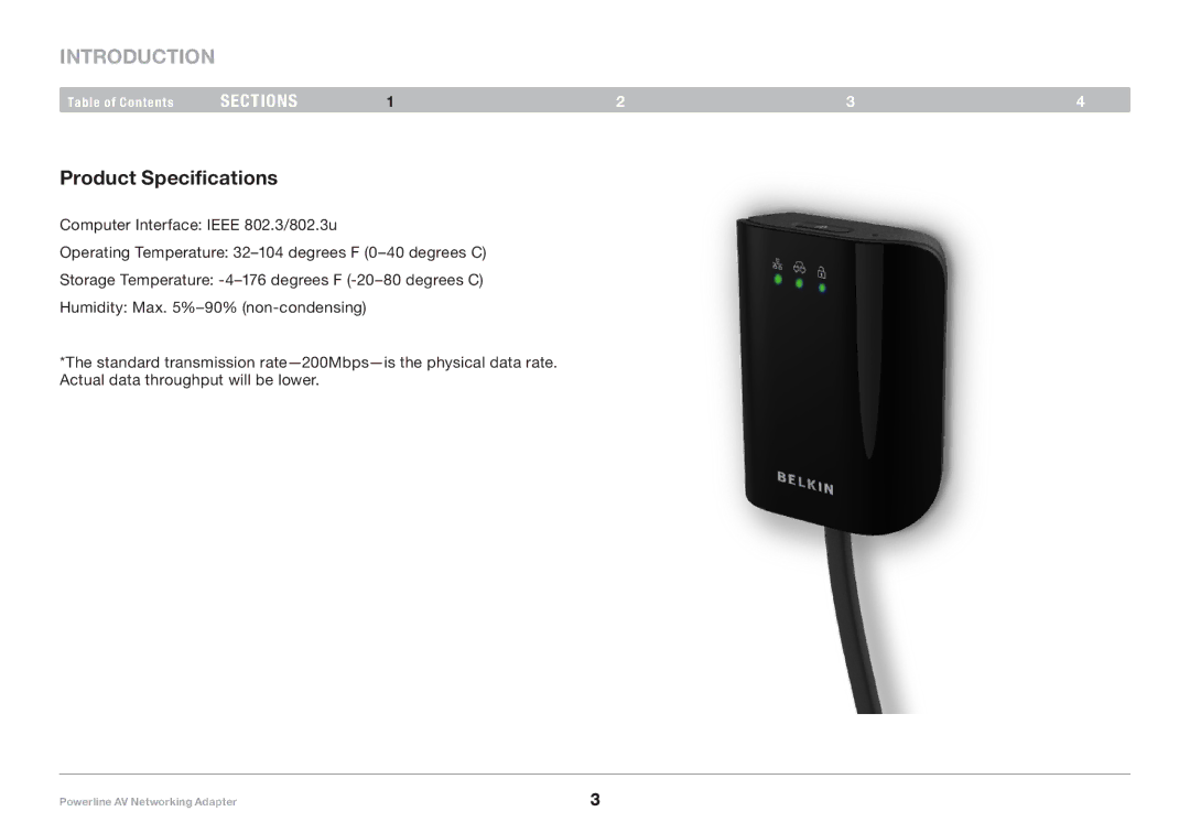 Belkin PM01146EA-A F5D4047V2 manual Product Specifications 