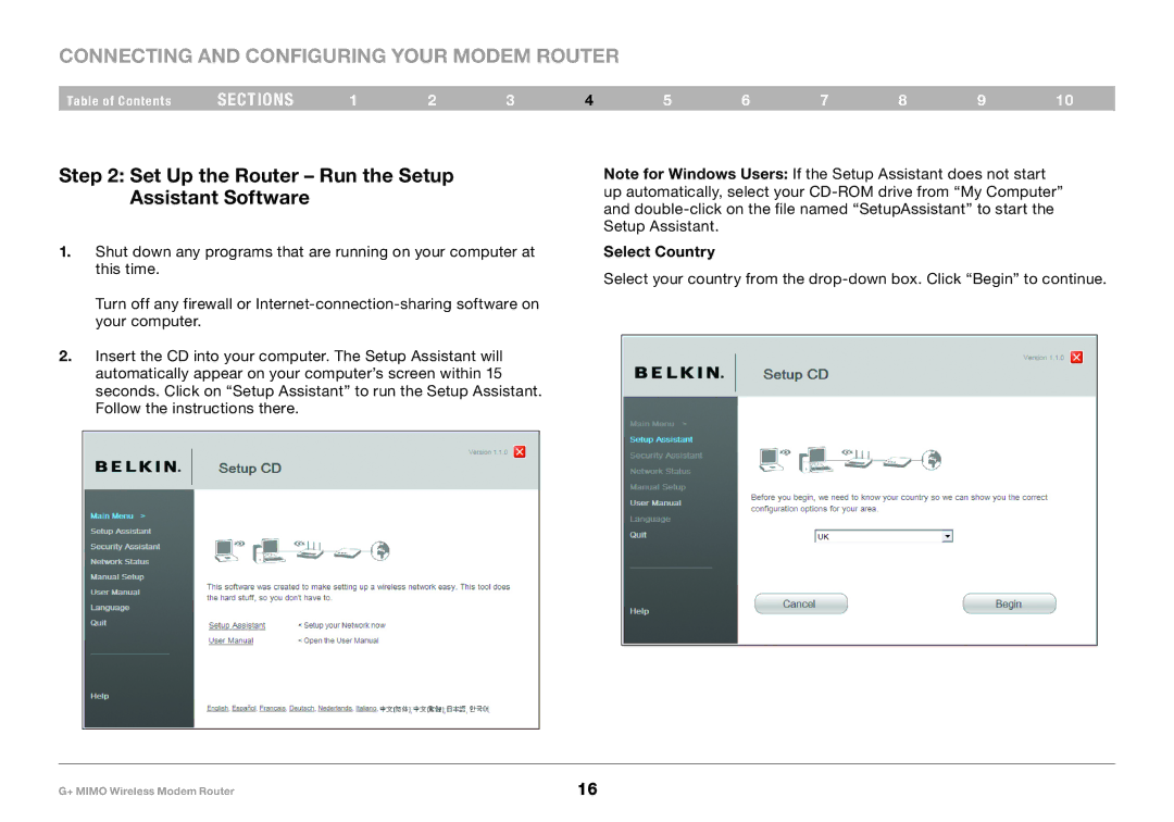 Belkin PM01522EA, F5D9631-4 user manual Set Up the Router Run the Setup Assistant Software, Select Country 