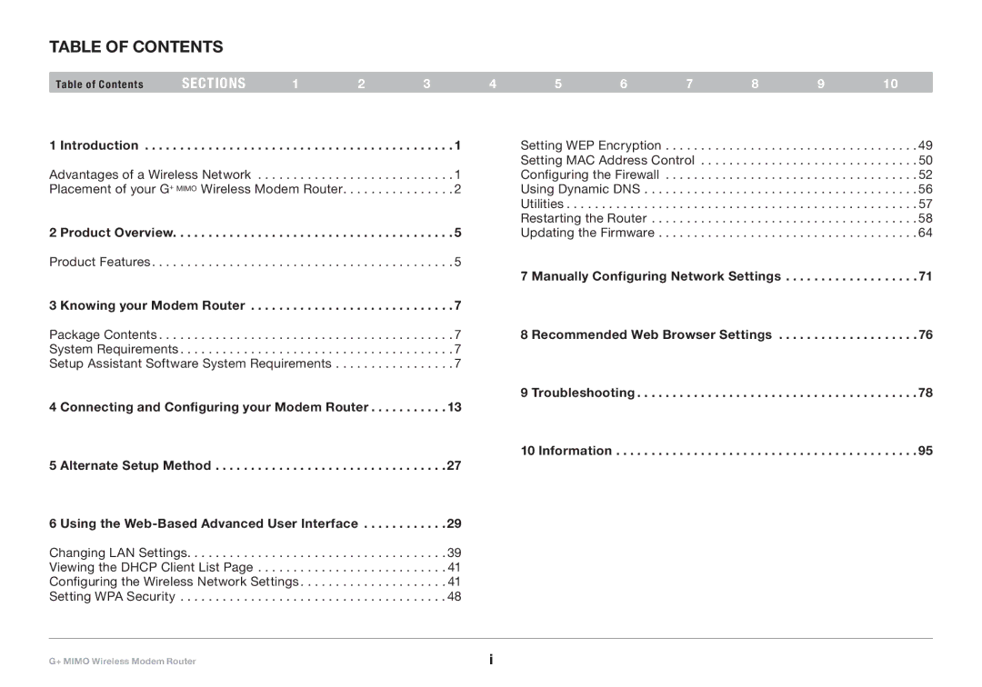 Belkin PM01522EA, F5D9631-4 user manual Table of Contents 