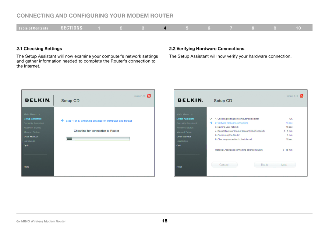 Belkin PM01522EA, F5D9631-4 user manual Checking Settings Verifying Hardware Connections 