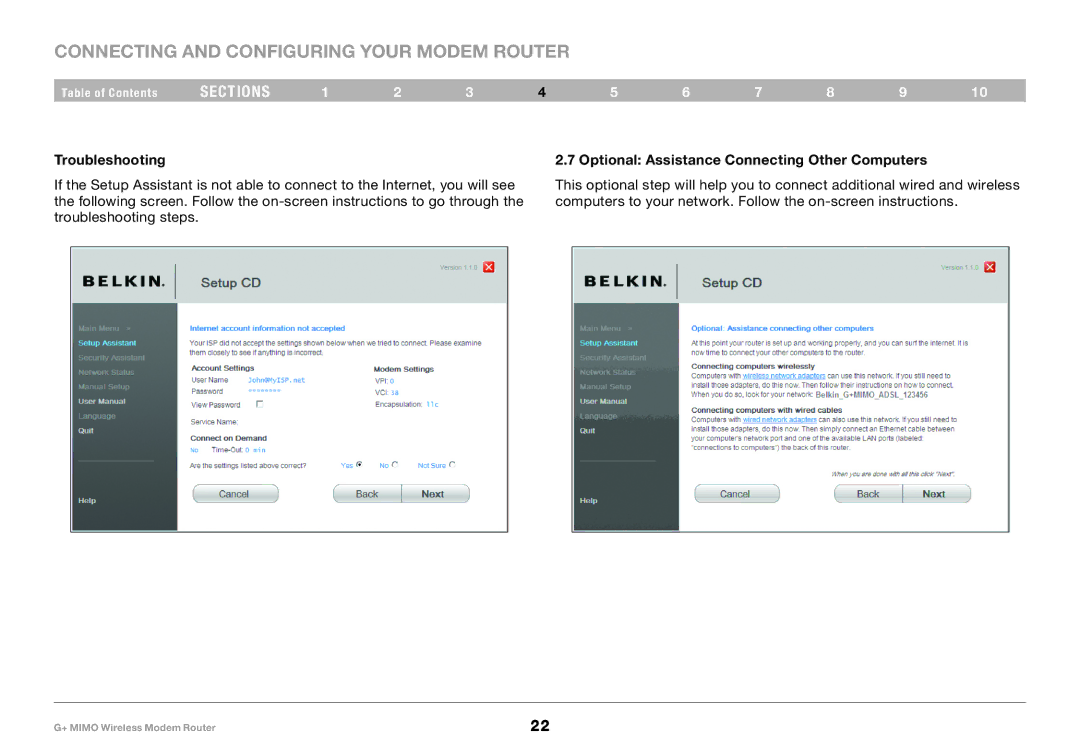 Belkin PM01522EA, F5D9631-4 user manual Troubleshooting, Optional Assistance Connecting Other Computers 