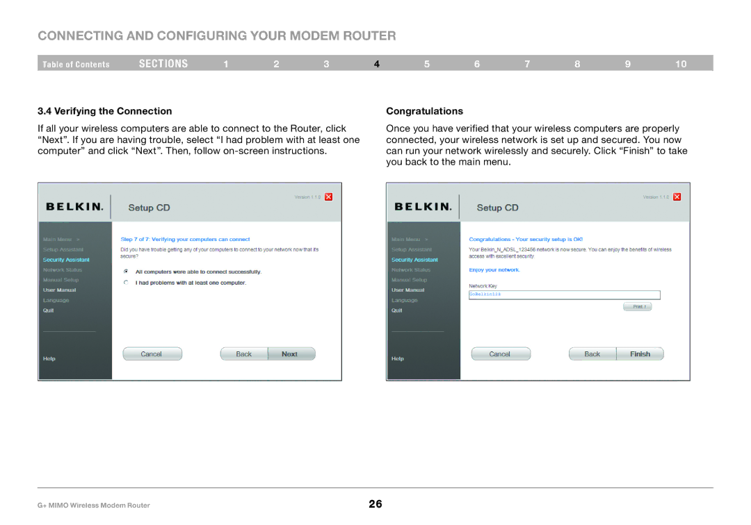 Belkin PM01522EA, F5D9631-4 user manual Verifying the Connection Congratulations 